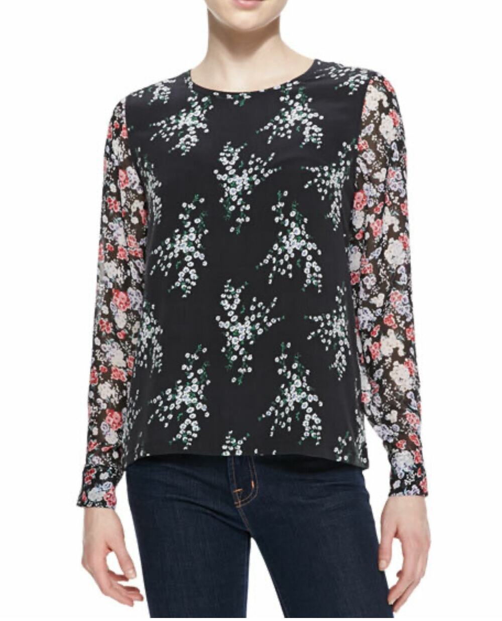 Equipment Women's 100% Silk Sheer Floral Liam Blouse Sz L Fall Bloom Elevated